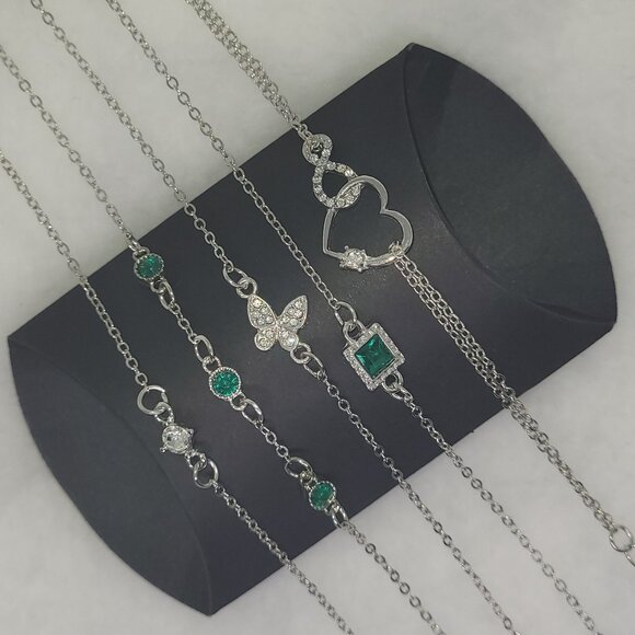 💞 NWOT | 5pc Cubic Zirconia Diamanté Silver | Spring Into Love Bracelet Set - Picture 1 of 4